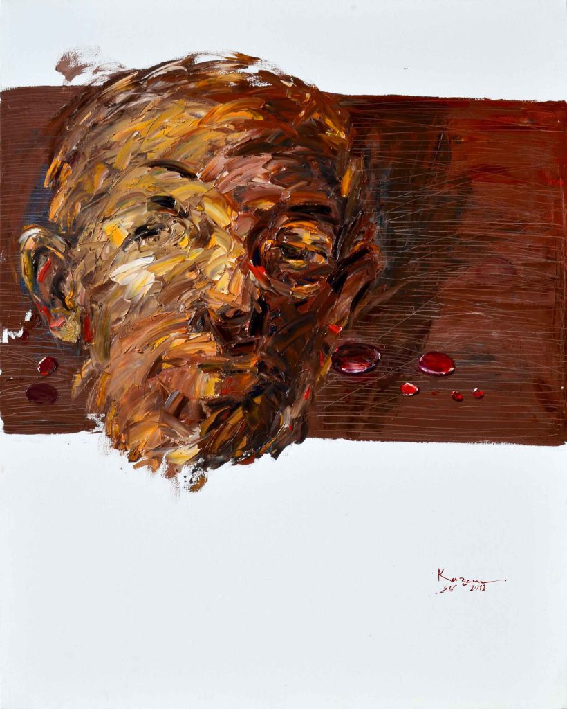 Kazem, Planche à découper, huile sur toile, 200 × 160-cm, 2012