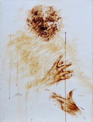 Kazem, Marc du café sur papier marouflé sur toile, 130 × 197 cm