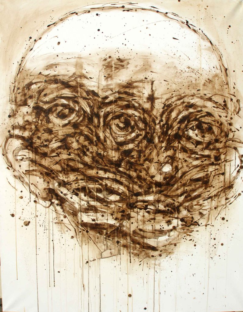 Kazem, Marc du café sur papier marouflé sur toile, 146 × 114 cm, 2008