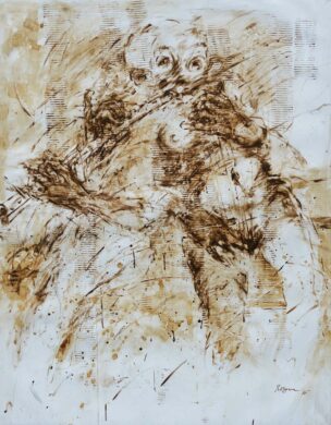 Kazem, Marc du café sur papier marouflé sur toile, 146 × 114 cm