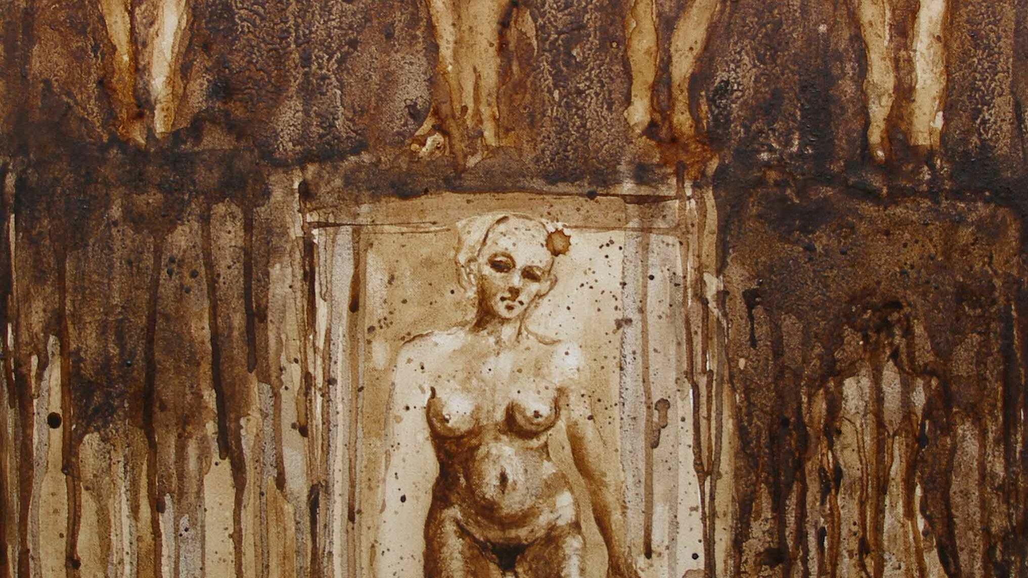 Kazem, Marc du café sur papier marouflé sur toile, 50 × 85 cm, 2005