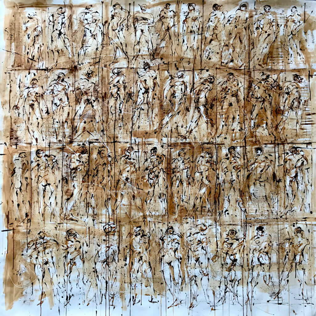 Tablette phénicienne, Marc du café sur papier marouflé sur toile, 140 × 120 cm, 2005