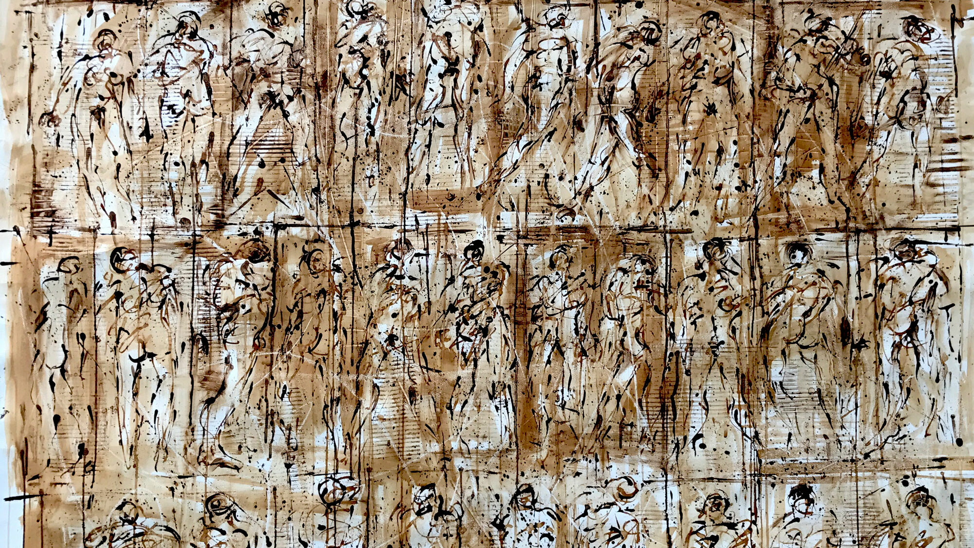 Tablette phénicienne, Marc du café sur papier marouflé sur toile, 140 × 120 cm, 2005 Tablette phénicienne, Marc du café sur papier marouflé sur toile, 140 × 120 cm, 2005